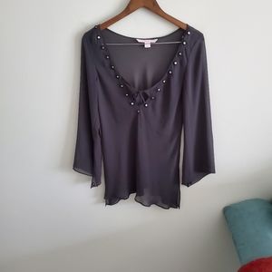 Victoria's Secret Very Sexy sheer black tunic blouse coverup tie front size XS/S
